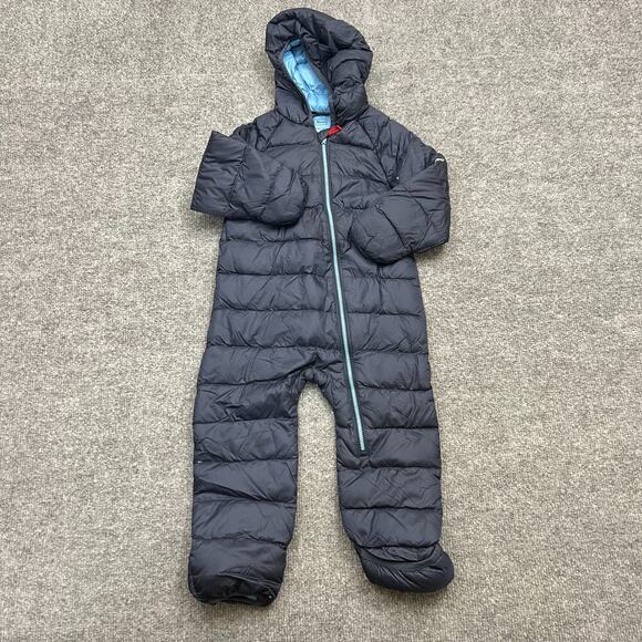 LL Bean Bunting Snowsuit Baby Boy 12-18 months Blue Quilted Ultralight Down Fill